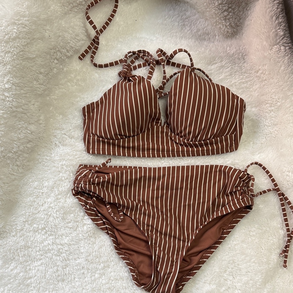 Striped Brown Bikini Set XS